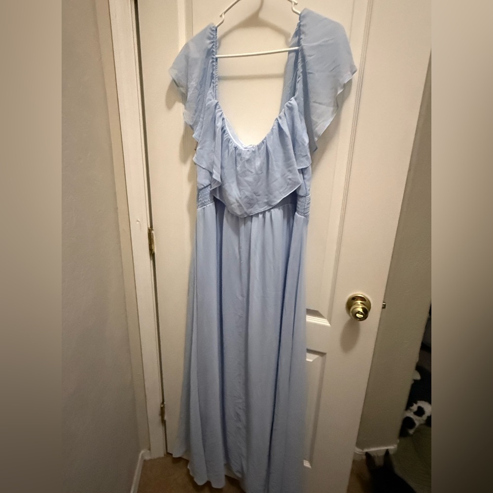 Ever Pretty 22 Baby Blue Ruffled Tiered Maxi Dress Plus Size